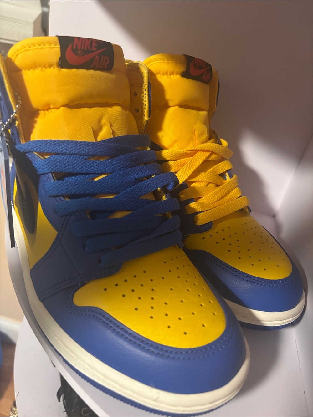 Nike High-Top Sneakers in Blue & Yellow - Picture 2 of 6